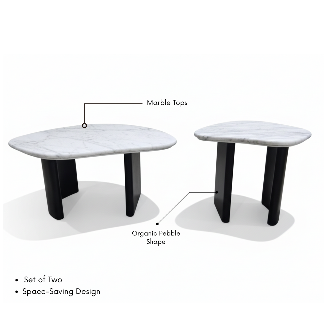 Tables with white Marble Top. Two-Set Marble Table