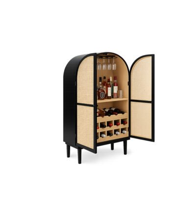 Halo Cane Bar Cabinet hand-woven cane bar cabinet – Taksh Homes