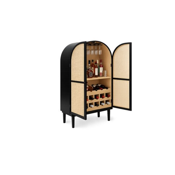 Halo Cane Bar Cabinet hand-woven cane bar cabinet – Taksh Homes