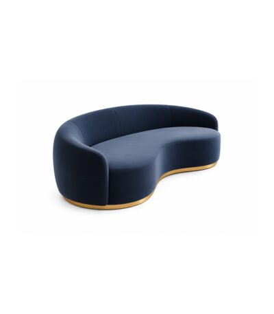 WaveLuxe Designer navy blue leather curved sofa with gold base – Taksh Homes