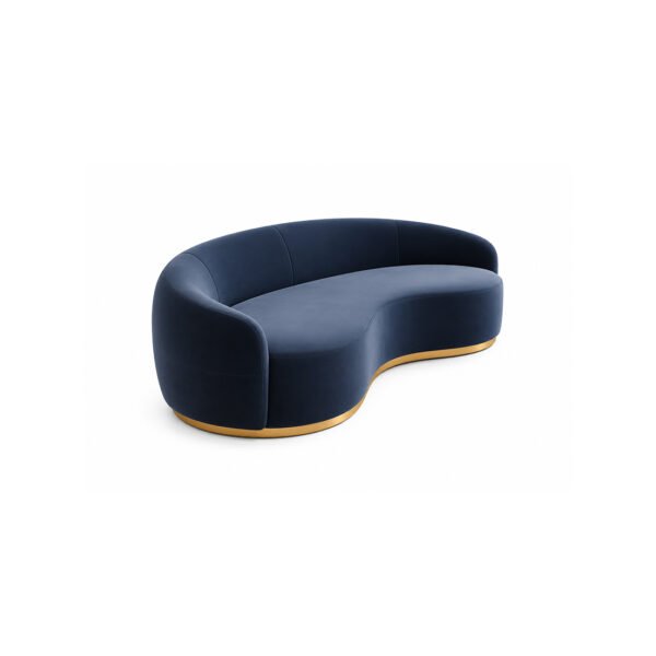 WaveLuxe Designer navy blue leather curved sofa with gold base – Taksh Homes