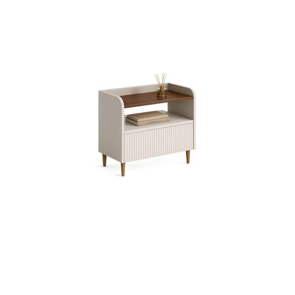 Elvara Flute Nightstand premium fabric bedside table – Taksh Homes