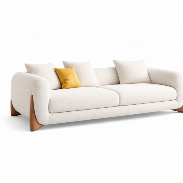 boucle sofa with wooden legs - SoftArc Comfort Sofa