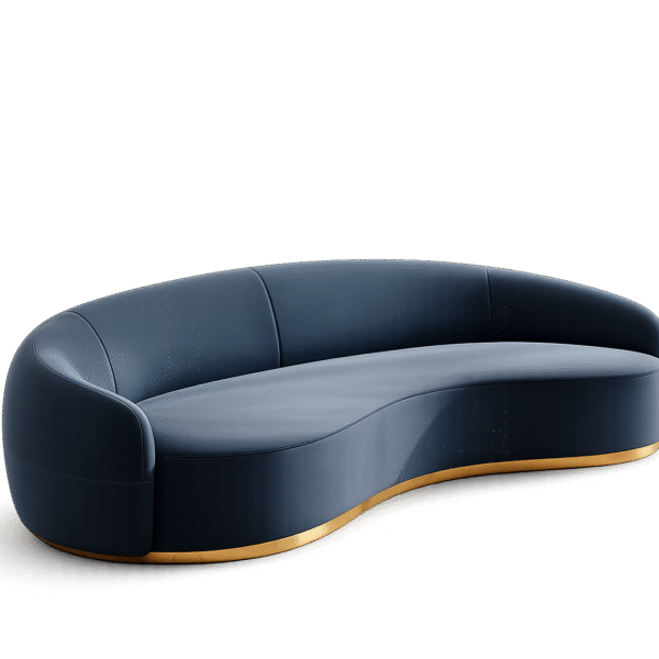 WaveLuxe Designer navy blue leather curved sofa with gold base – Taksh Homes