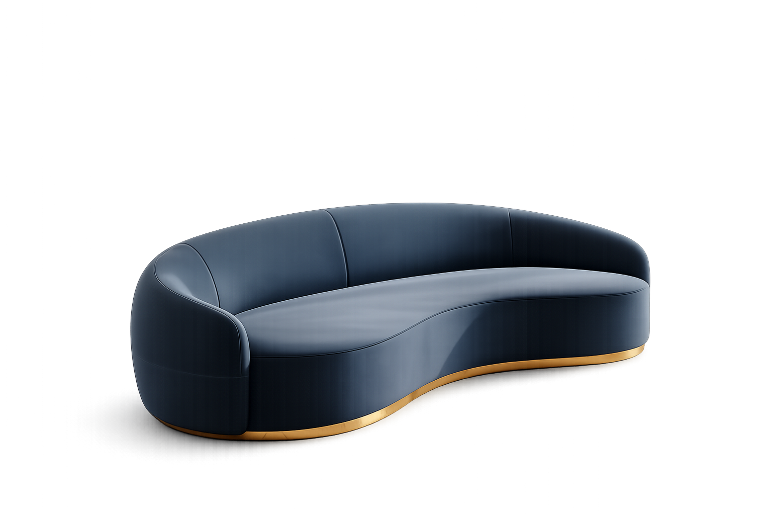 WaveLuxe Designer | Navy Blue Leather Curved Sofa – Taksh Homes WaveLuxe Designer navy blue leather curved sofa with gold base – Taksh Homes